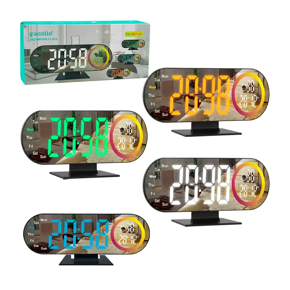 Reloj despertador digital, gaosiio, ovalado con efecto espejo y luz rgb, variedad de colores