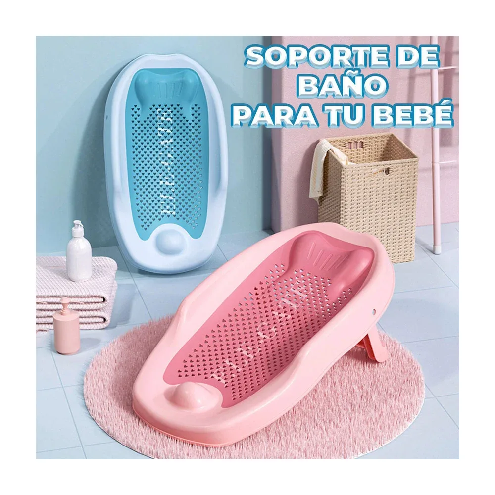 Bañera para bebe rectangular con soporte y base de silicona suave, variedad de colores / hog.170