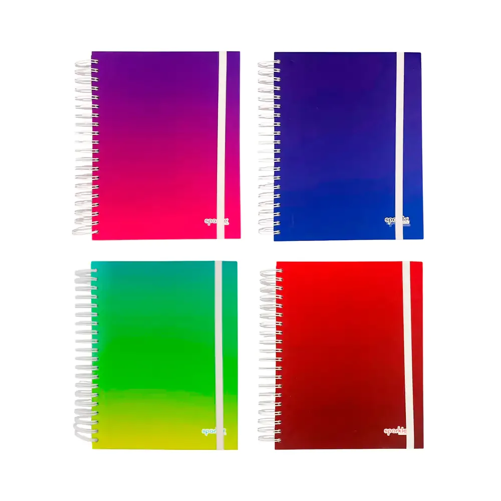 Cuaderno profesional de 200 hojas, pasta dura con espiral doble metálico en colores degradados
