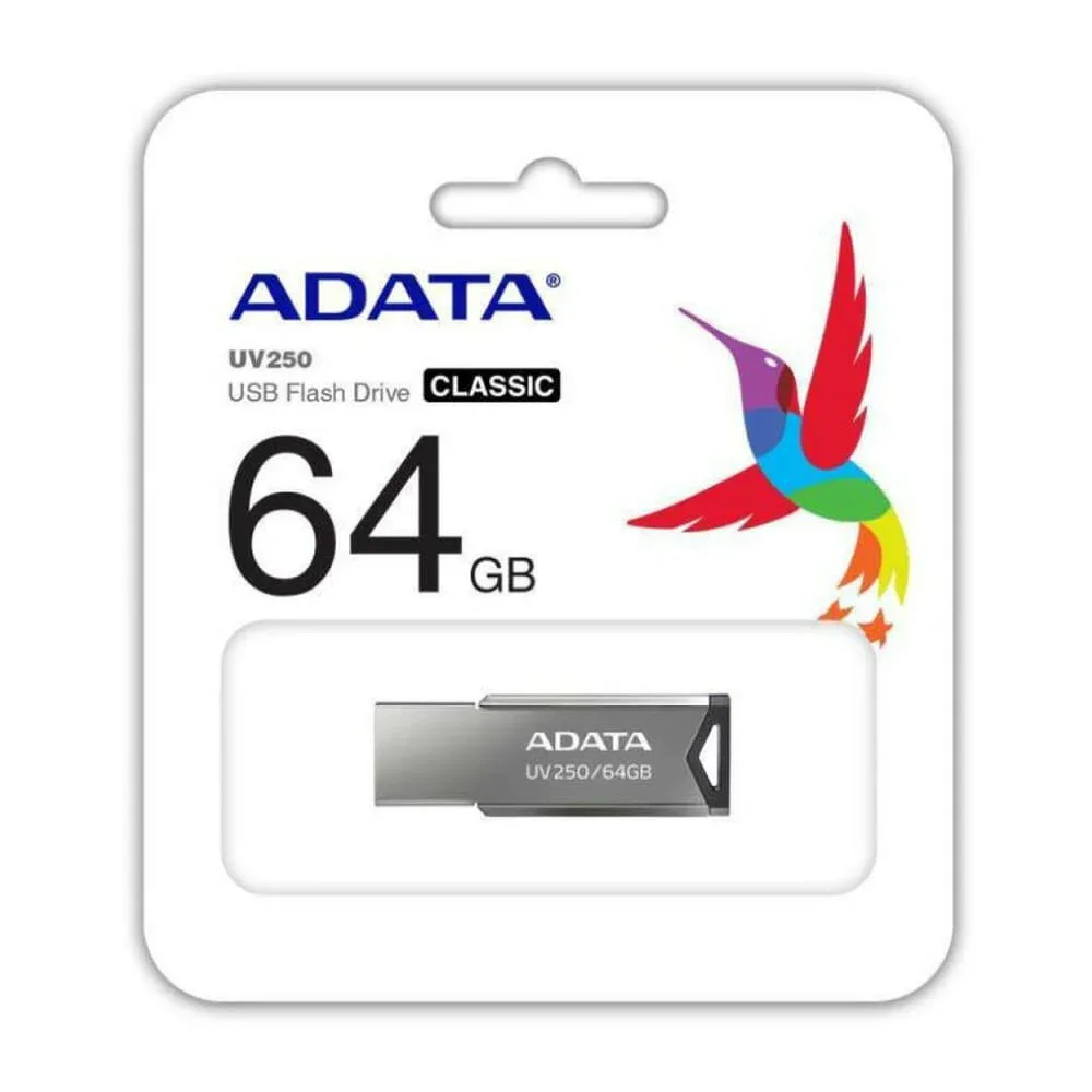 Memoria metálica usb 2.0 flash drive adata color plata con capacidad de 64gb
