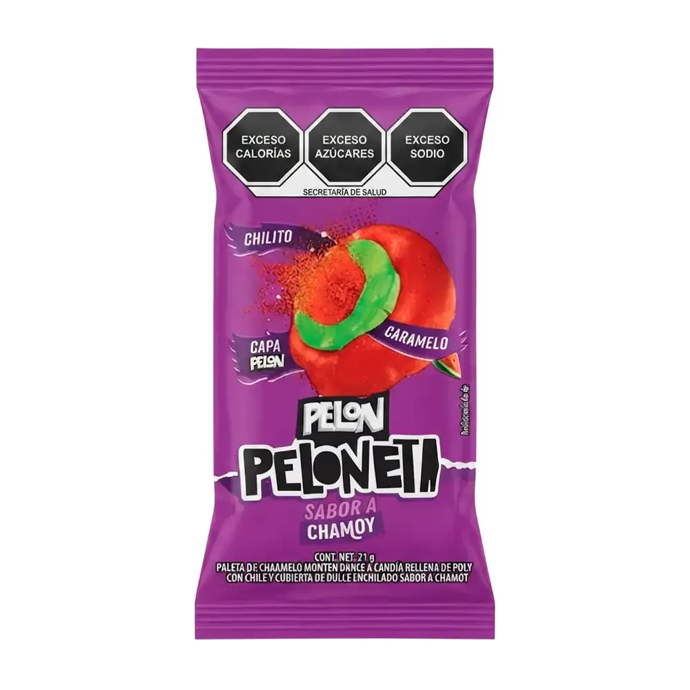 1pza paleta de caramelo sabor sandía rellena de chile y cubierta sabor chamoy pelon peloneta, 21g