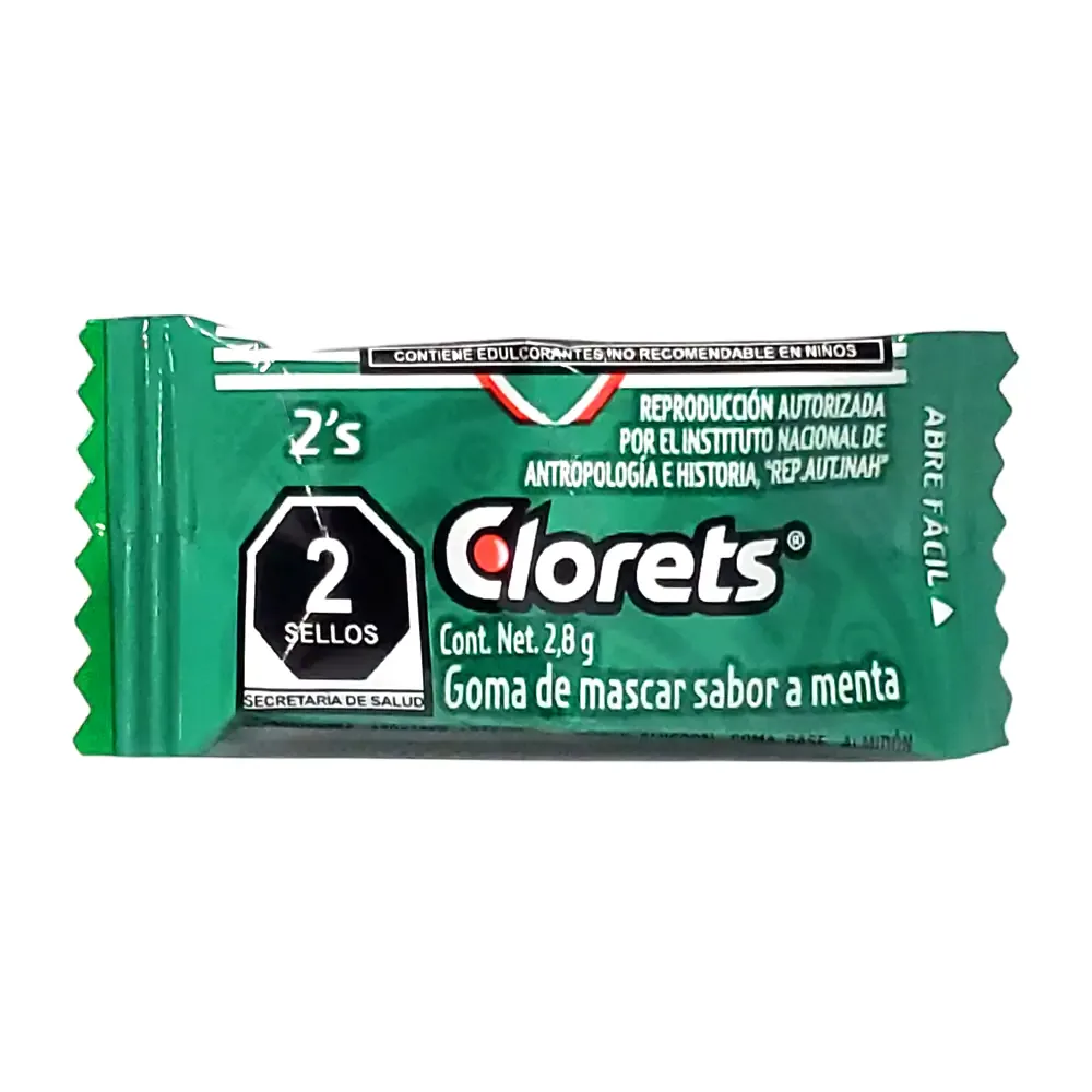 1pza chicles clorets paquete con 2 pastillas sabor menta, 2.8g / 3472