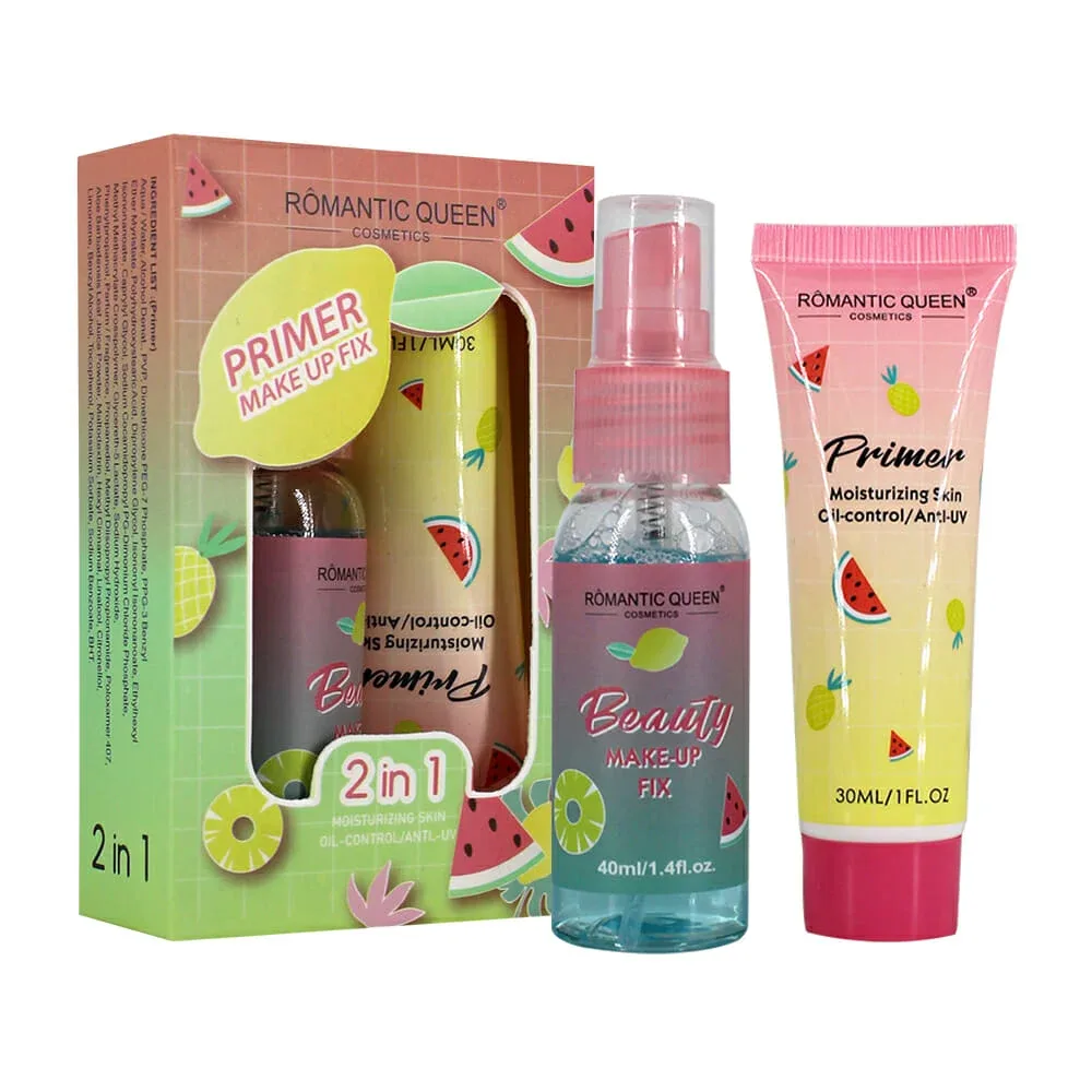 Paquete 2 en 1 con spray fijador de maquillaje 40ml y primer líquido hidratante romantic queen 30ml / t903