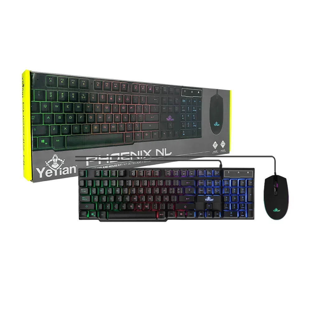 Combo teclado gamer alámbrico yeyian con luces rgb y mouse / phoenix nl