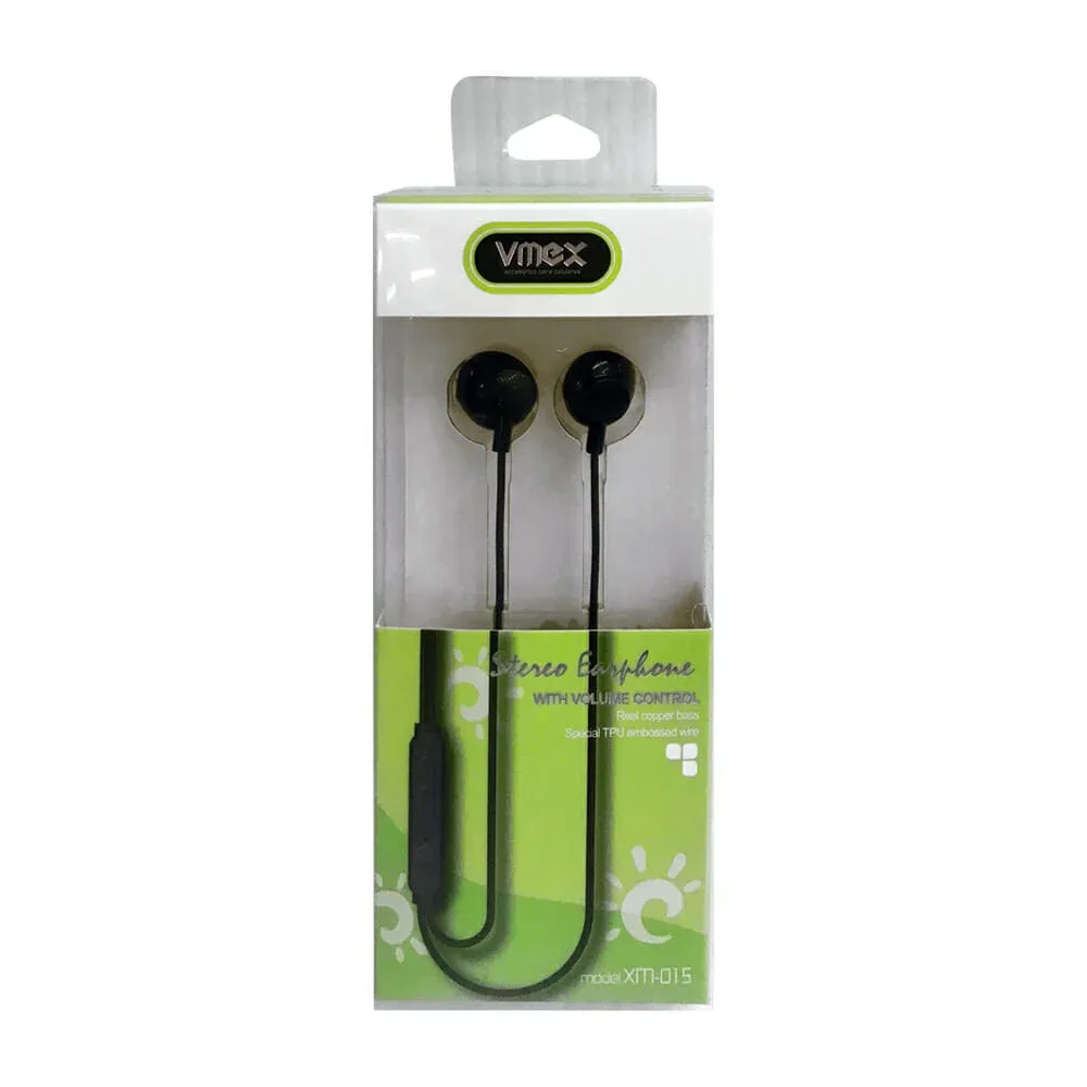 Audífonos alámbricos vmex tipo earphone con sonido stereo y controlador de volúmen, variedad de colores / xm-015