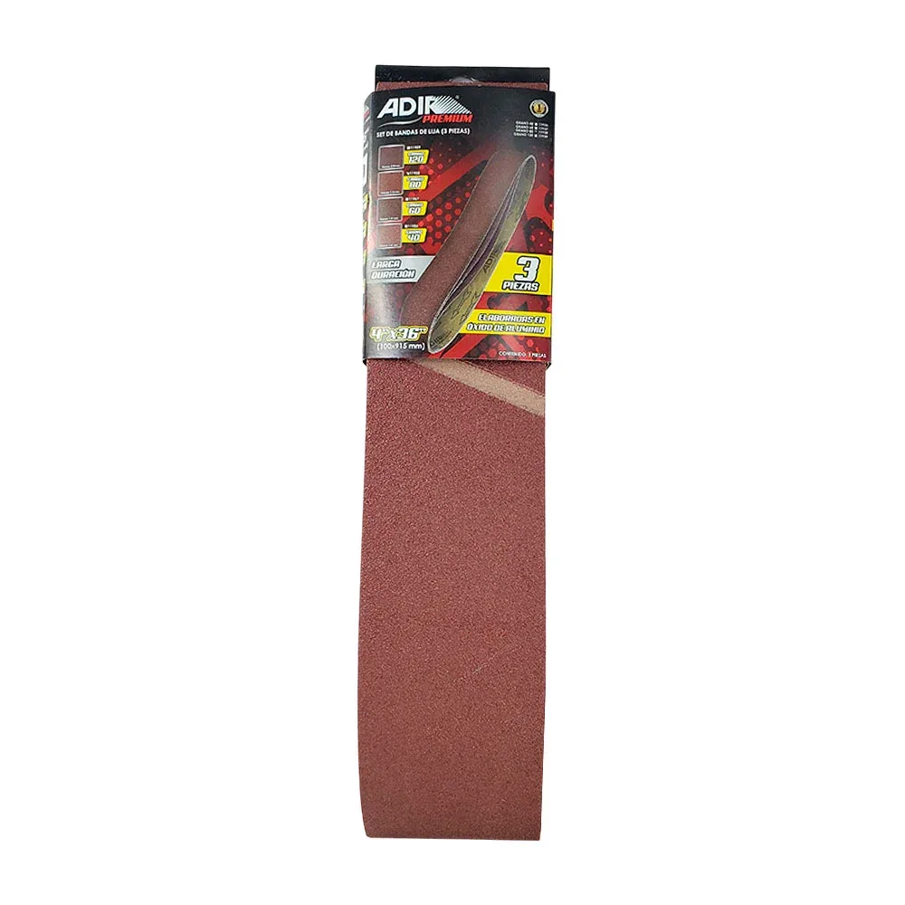 Set de 3 bandas de lija, 100x915mm, grano 80, espesor 1.13mm / 11958