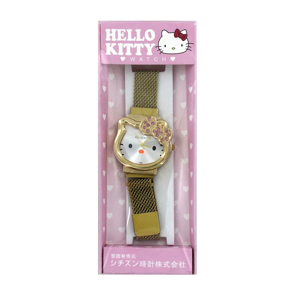1pza Reloj metálico con broche de imán + diseño de hello kitty, variedad de colores / f-a66 / X295