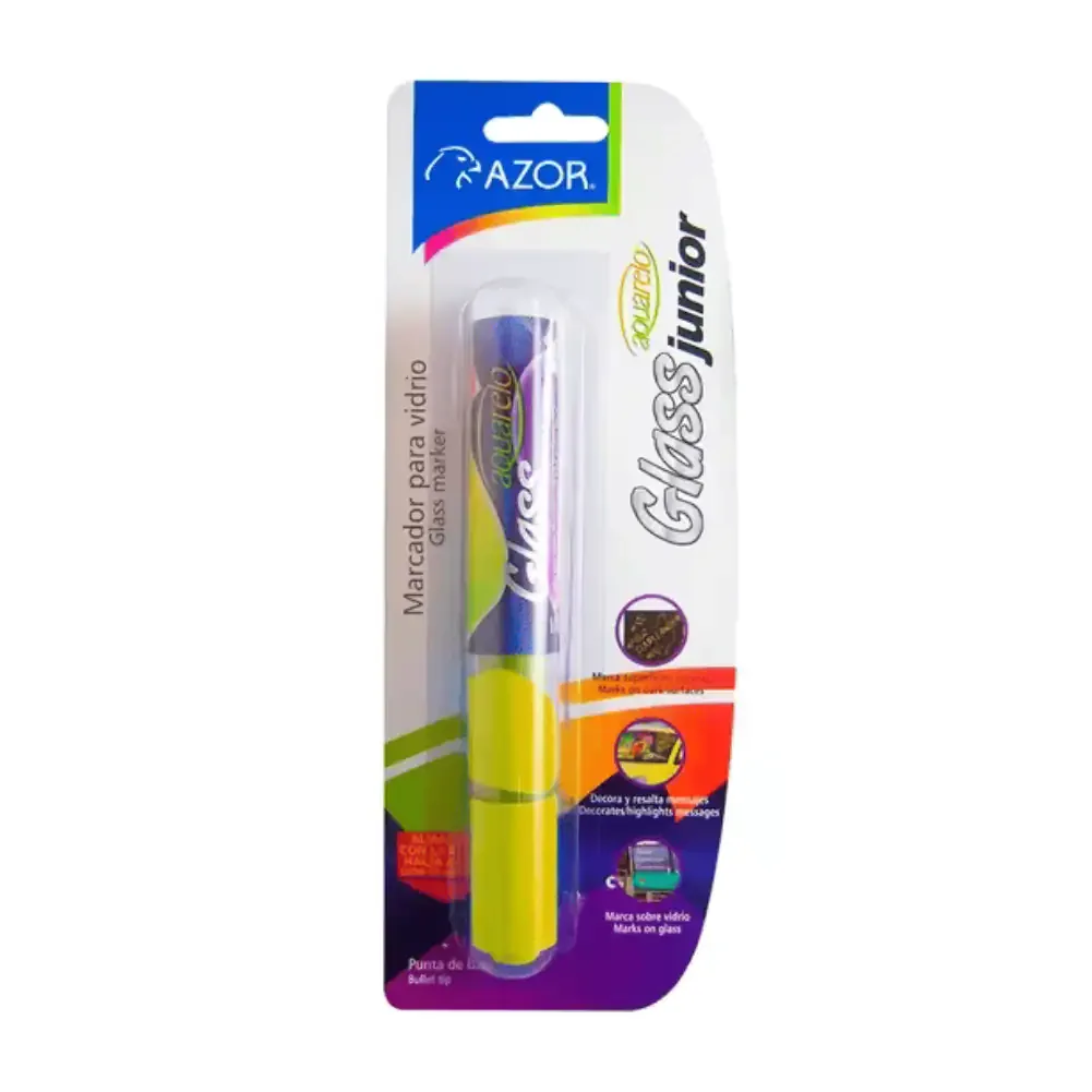 Blíster con 1 plumón marcador azor para vidrio con punta de vela, color amarillo