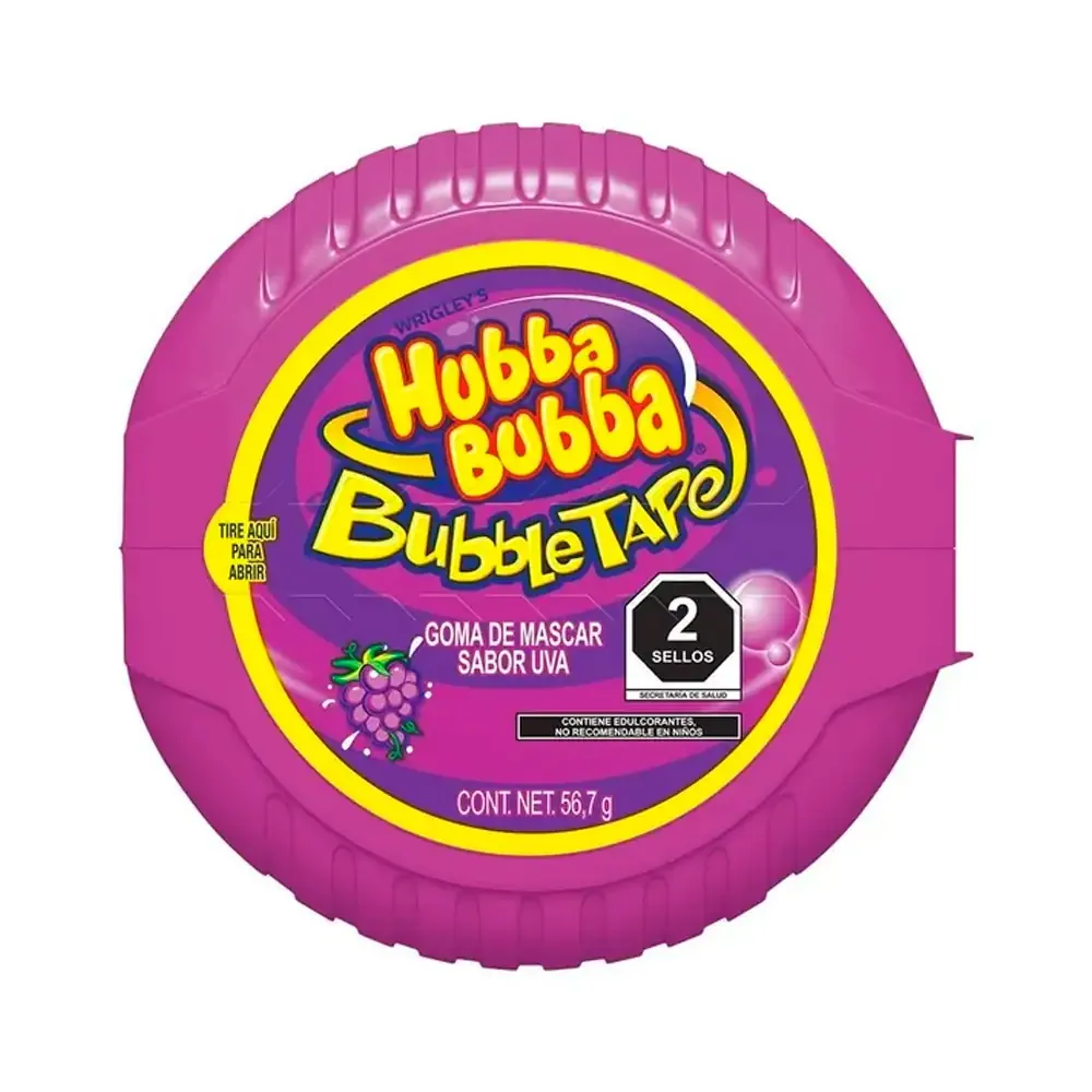 1pza hubba bubba bubble tape, goma de mascar sabor uva, 56.7g / 814506