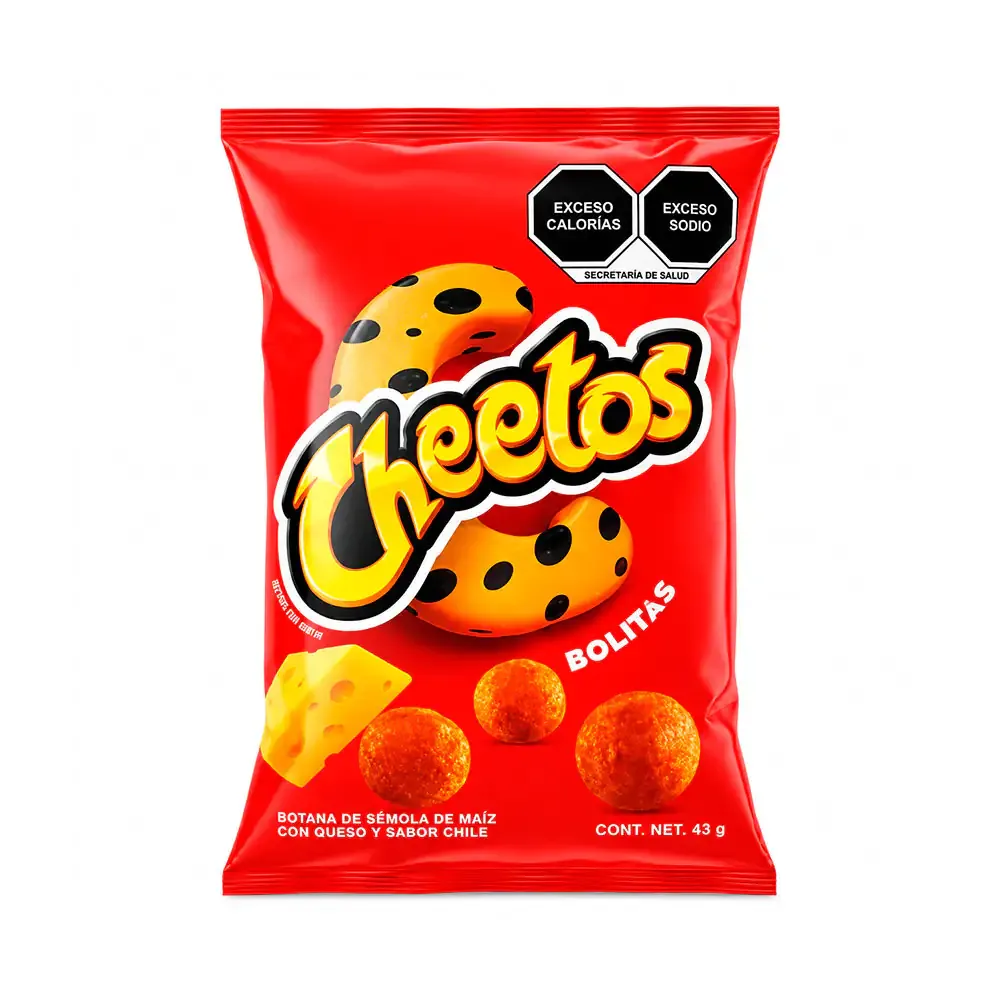 1pza Bolsa de cheetos bolitas sabor queso y chile, 43g / 044214