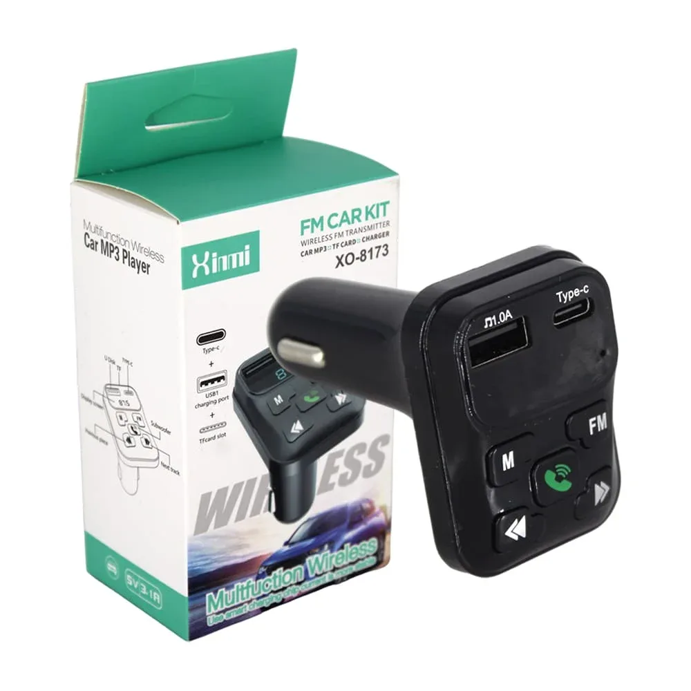Transmisor bluetooth fm multifuncional para carro automóvil con pantalla digital + entrada para usb, tipo c y tf / xo-8173