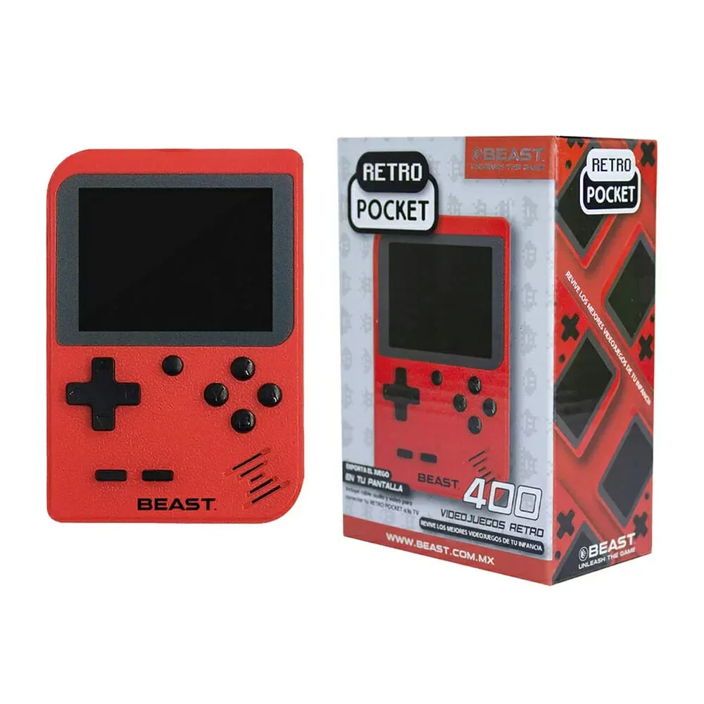Consola retro pocket beast con 400 videojuegos y cable de audio video para tv, variedad de colores / 7184
