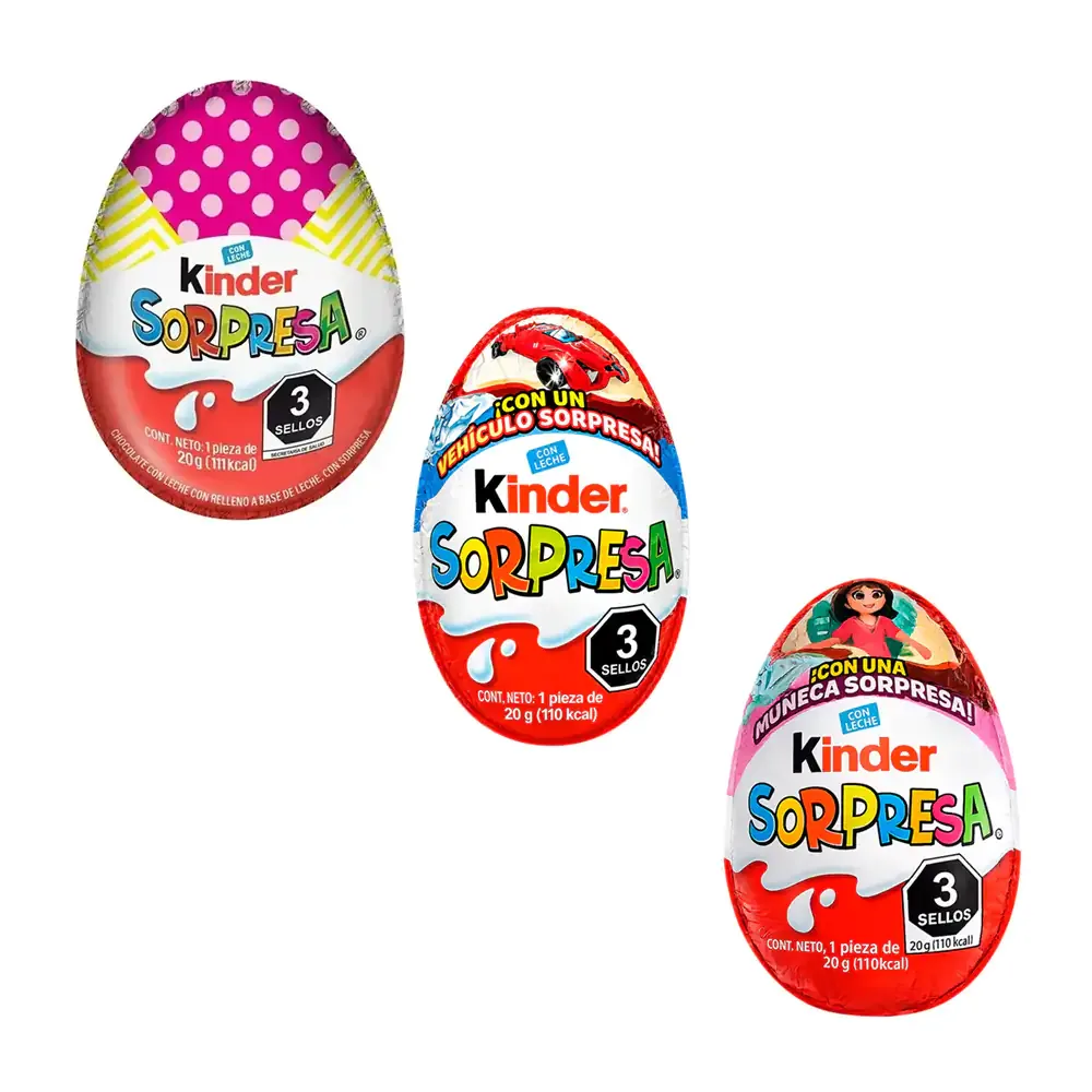 1pza huevo sorpresa kinder delice, niño - niña + juguete sorpresa dentro, 20g