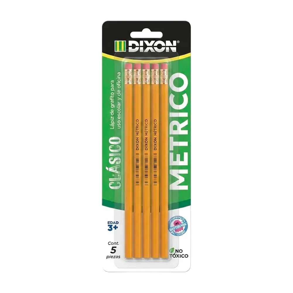 Paquete con 5 lápices de madera dixon, clásico no.2 / 290 / dixon métrico