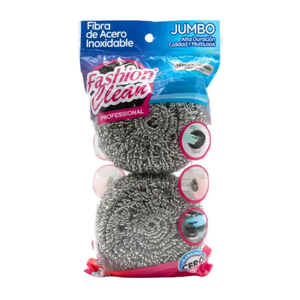 Paquete con 2 fibras jumbo de acero inoxidable fashion clean para limpieza