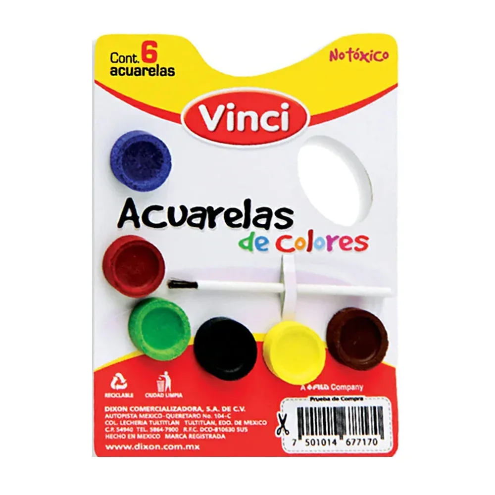Paleta con 6 acuarelas de colores redondas vinci con pincel / 620015