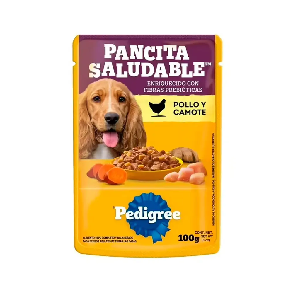 1pza alimento húmedo pedigree para perros adultos, sobre pancita saludable sabor pollo camote, 100g