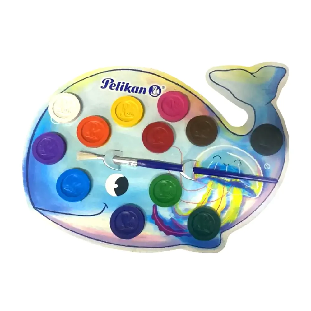 Paleta infantil con 12 acuarelas redondas pelikan de colores y pincel / 07501215 / 3898