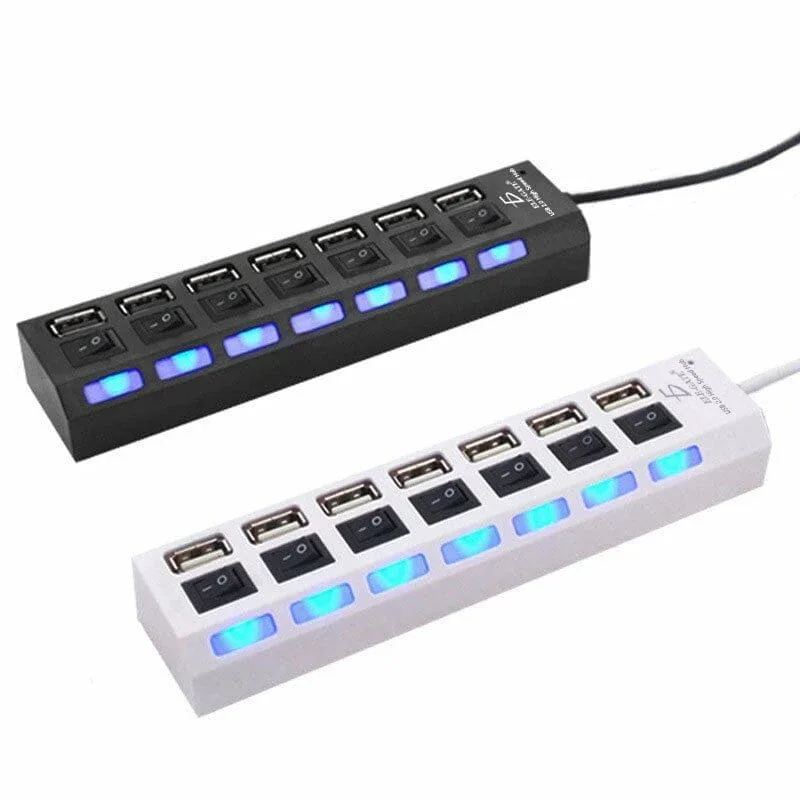 Hub de 7 puertos usb 2.0 con switches controladores e iluminación led, variedad de colores / hub.14