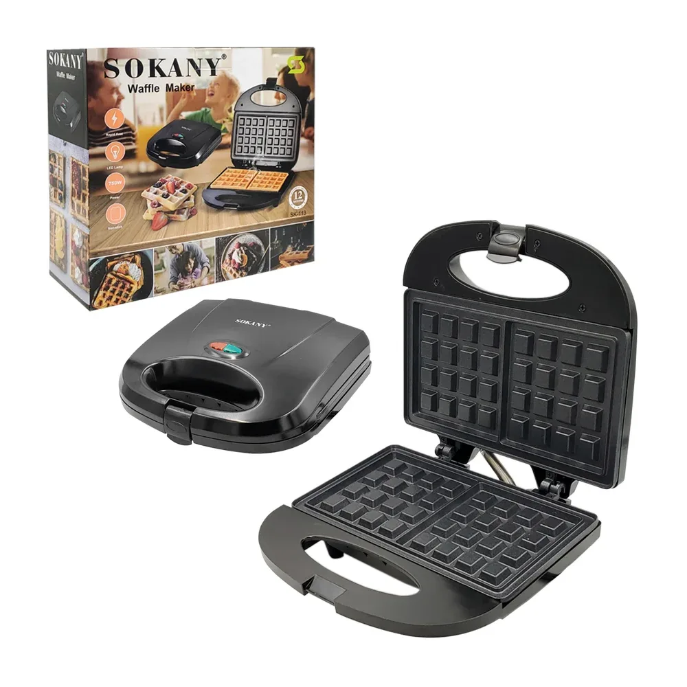 Waflera eléctrica sokany de doble placa antiadherente, 750w / wafle maker