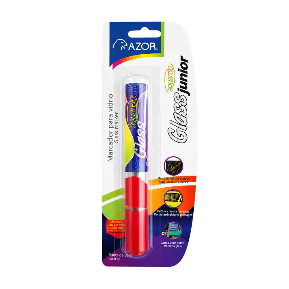 Blíster con 1 plumón marcador azor para vidrio con punta de vela, color rojo