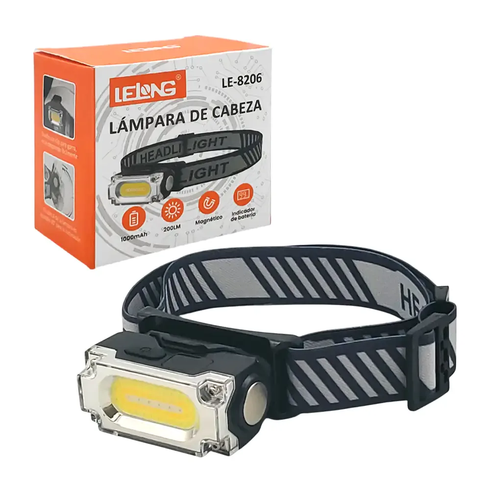 Lámpara tipo minero recargable con varios modos de luz y pantalla indicadora