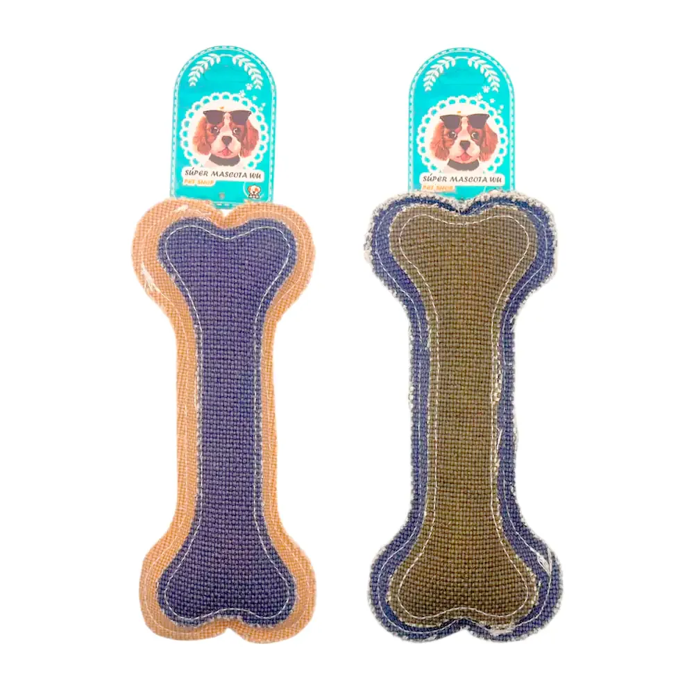 Juguete peluche bicolor para mascota en forma de hueso, variedad de colores