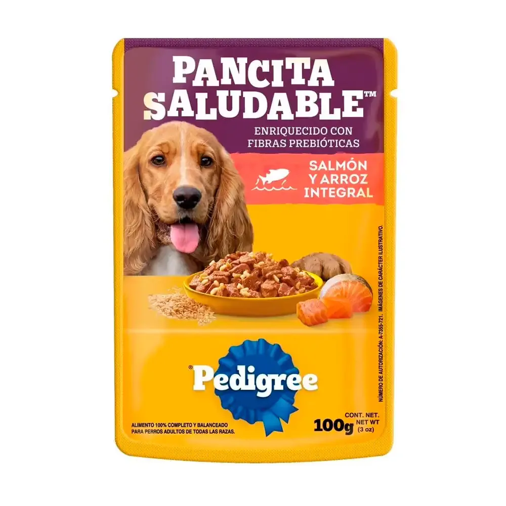 1pza alimento húmedo pedigree pancita saludable, perros adultos sabor salmón y arroz integral, 100g