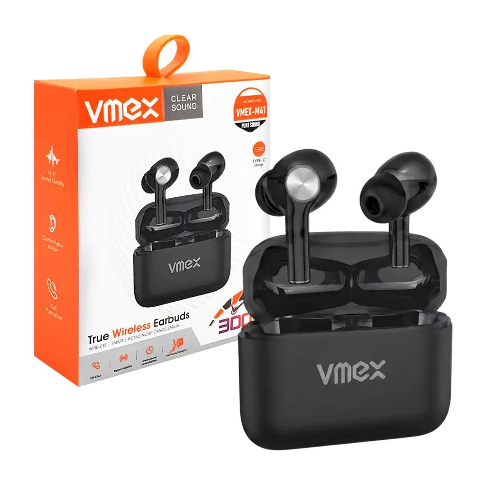 Audífonos inalámbricos bluetooth vmex con detalles metálicos + estuche de carga