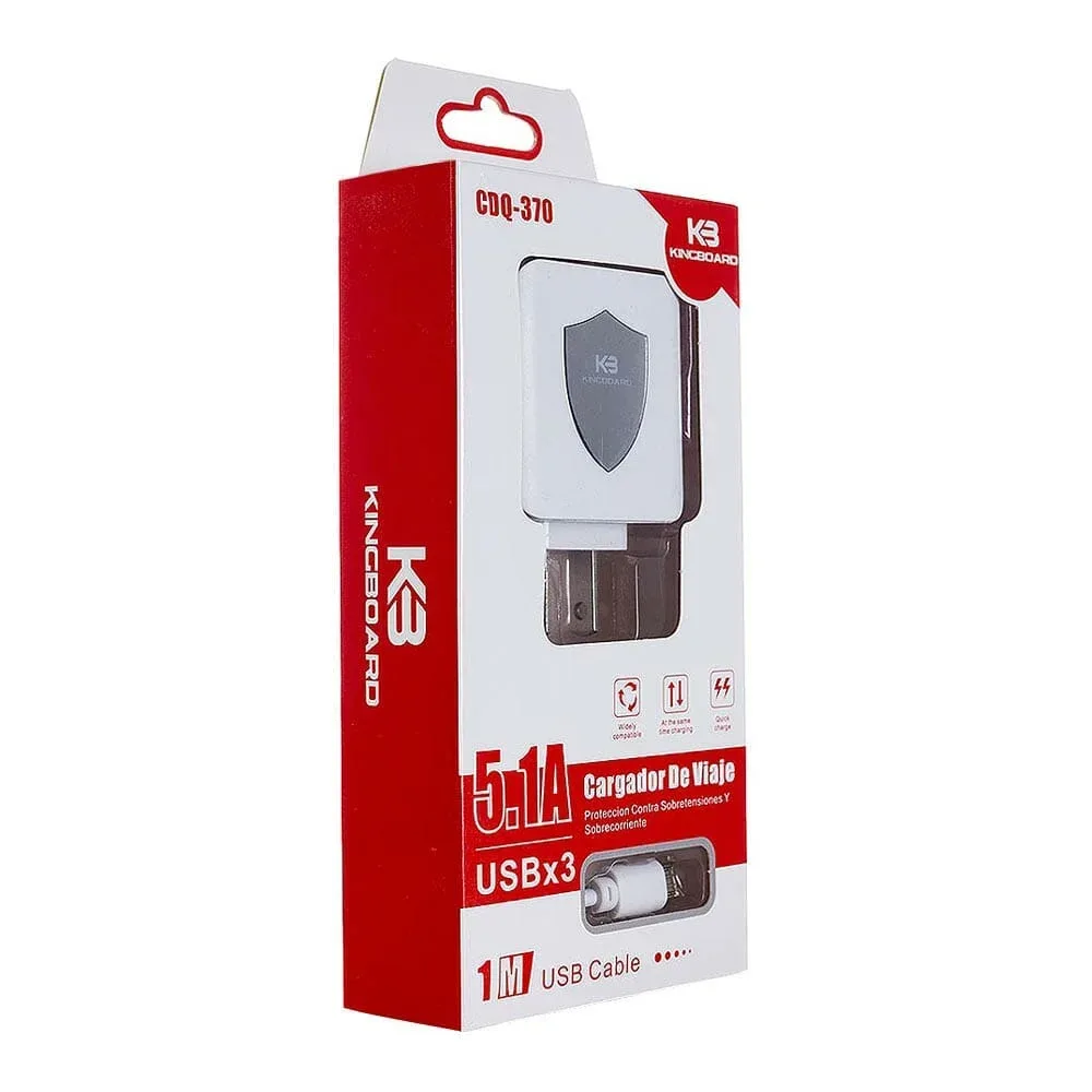 Cargador de viaje con 3 puertos usb y cable usb de 1m, salida de 5.1a / cdq-370