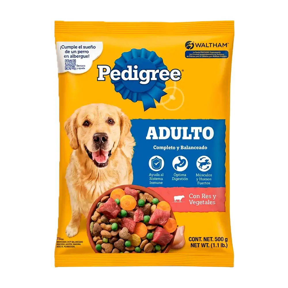 1pza bolsa de croquetas pedigree para perros adultos, sabor res con vegetales, 500g / 5848