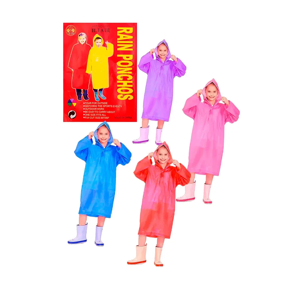 Impermeable infantil de plástico desechable tipo poncho, variedad de colores / rain ponchos / yong-2290 / 1532