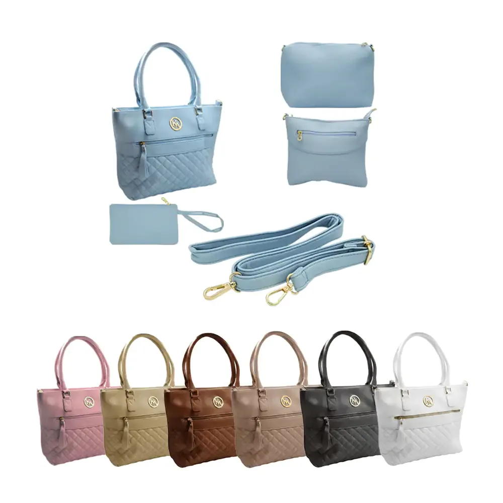 Set de 4 bolsas kamel reina, crossbody, cosmetiquera y monedero tipo piel