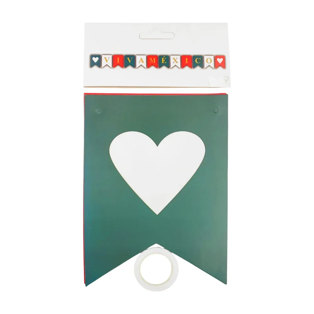 Banner - banderín colgante viva méxico con corazones / bt-2829