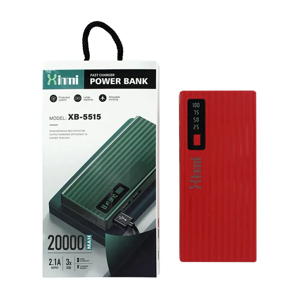 Power bank batería portátil xinmi con indicador de batería, 3 puertos usb y capacidad de 20000mah, variedad de colores / xb-5515