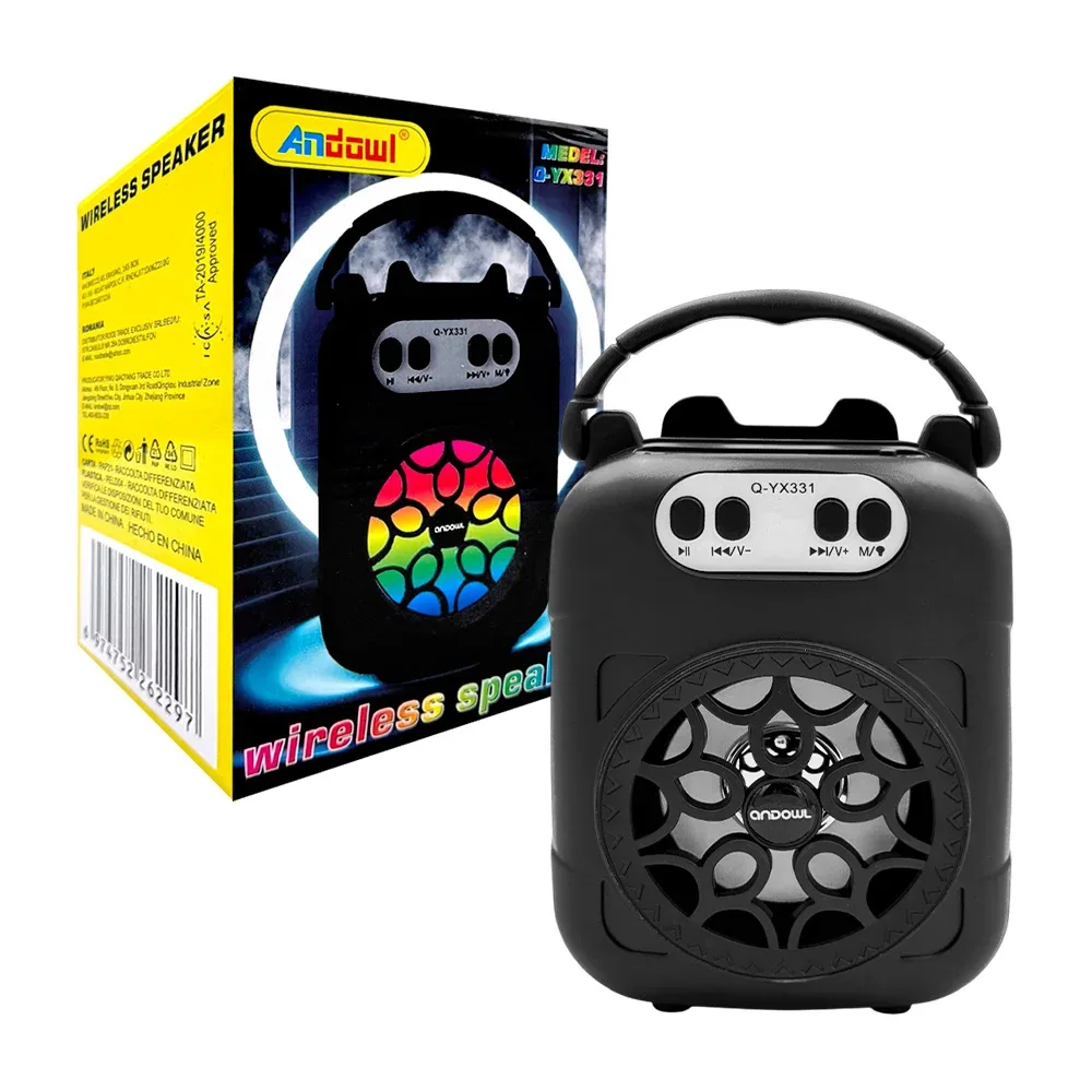 Mini bocina inalámbrica con luz rgb y soporte para el celular, color surtido