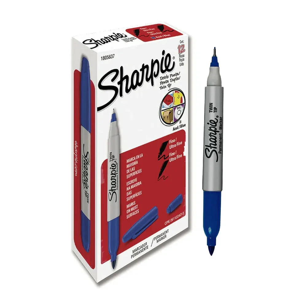 Caja de 12 marcadores plumones permanentes sharpie doble punta color azul