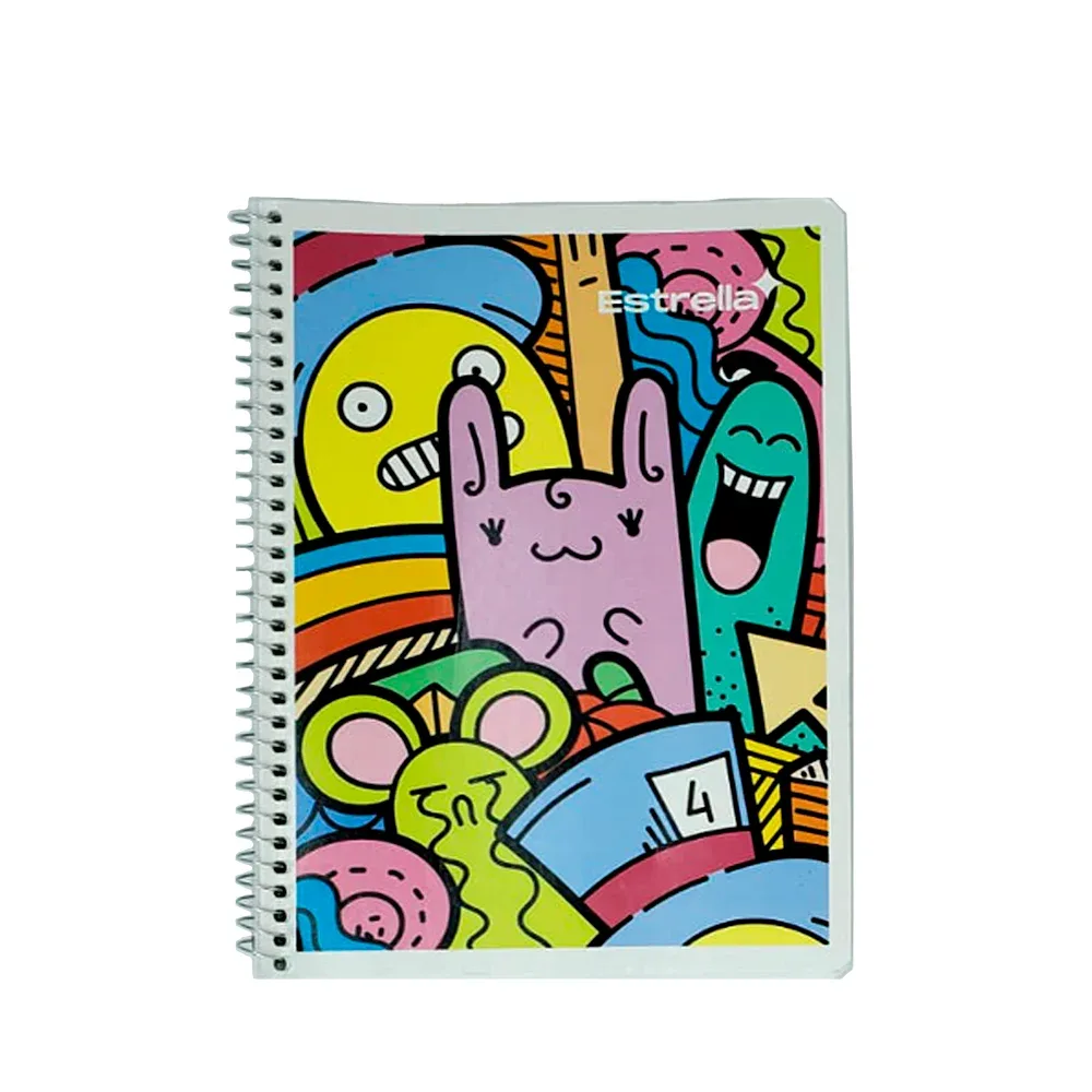 Cuaderno estrella forma francesa con espiral metálico y 100 hojas papel bond en raya, variedad de colores y diseños / 001787 / 104090
