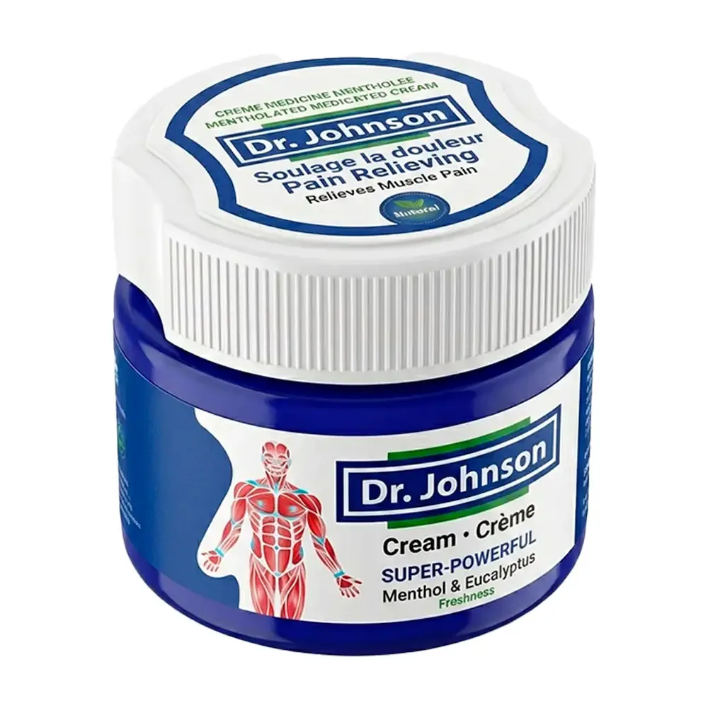 Crema dr johnson para aliviar dolor muscular con extracto de menta y eucalipto