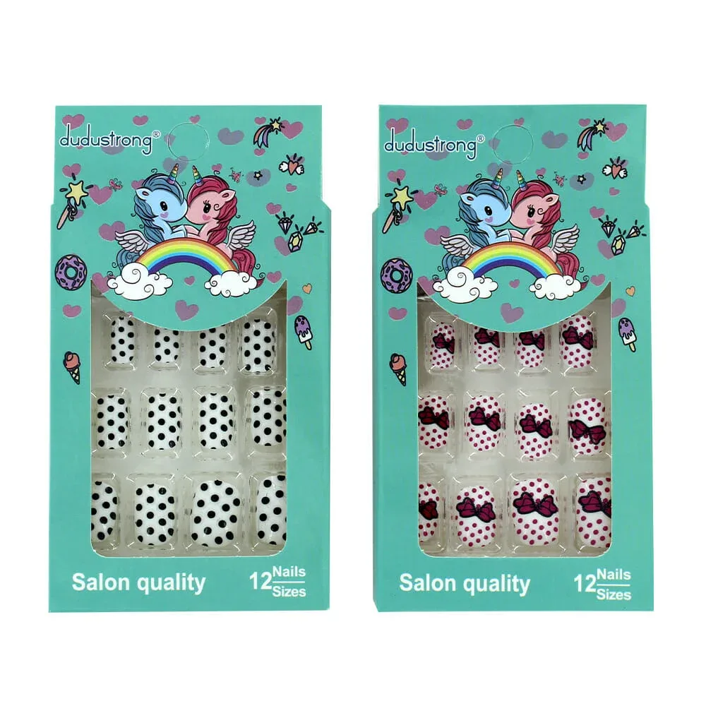 Caja de uñas postizas dudustrong para niña, variedad de diseños d041