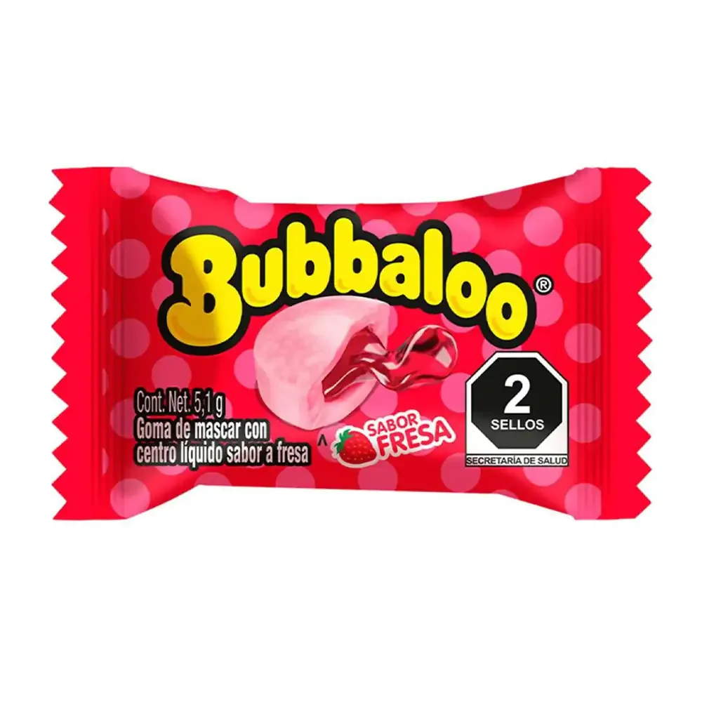 1pza chicle bubbaloo con sabor y relleno de fresa, 5.1g / 3244.b