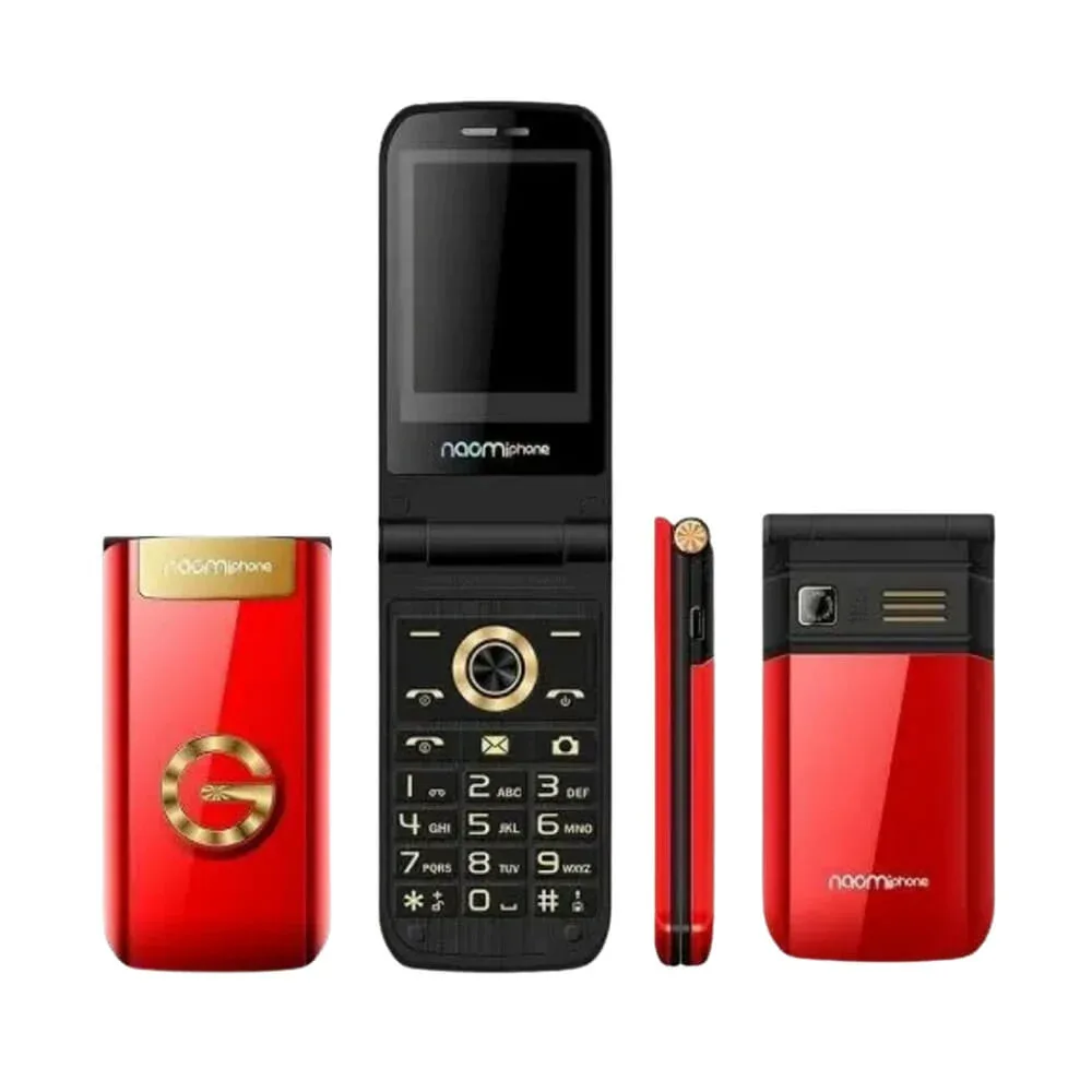 Celular naomi case versión gold flip de 21 teclas y cámara de 3 megapíxeles / naomi case gold
