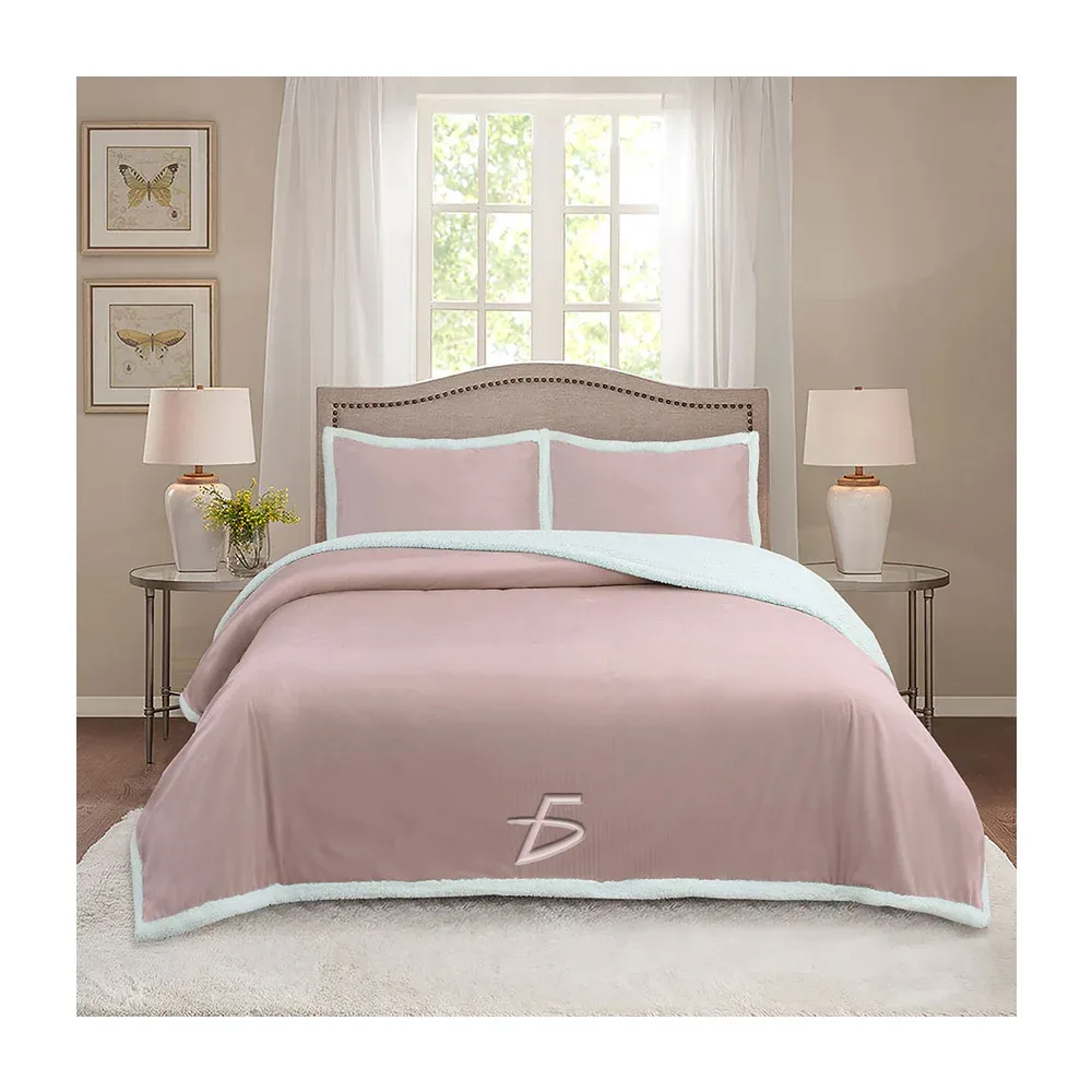 Colcha cubrecamas king size de textura afelpada lisa + 2 fundas para almohada, variedad de colores / 260x220cm