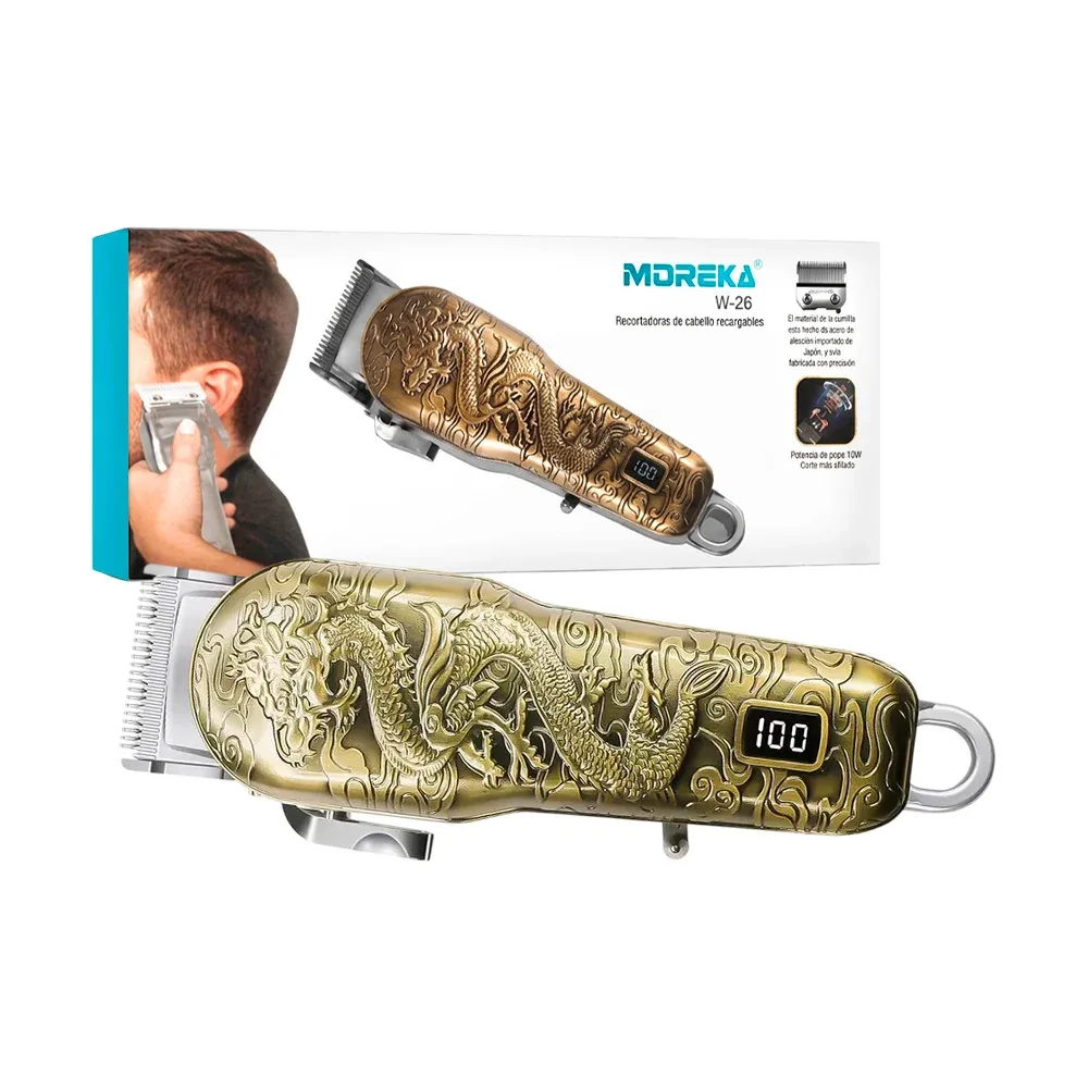 Máquina recortadora de cabello recargable con diseño de dragón y 4 peinetas intercambiables / w-26