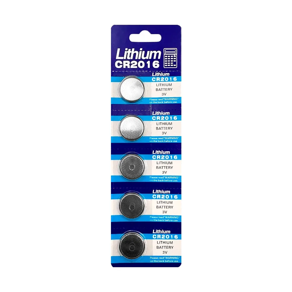 Blíster con 5 pilas baterías de litio lithium tipo botón cr2016, 3v para calculadora / hfy-12719 / lithium cr2016