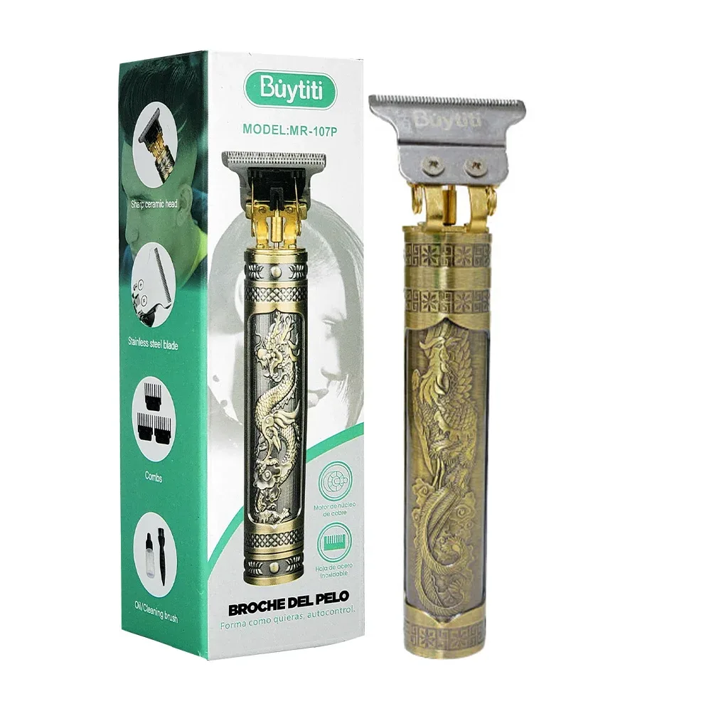 Máquina rasuradora inalámbrica con diseño esculpido de dragón de plástico y 4 peinetas intercambiables para el cabello / mr-107p