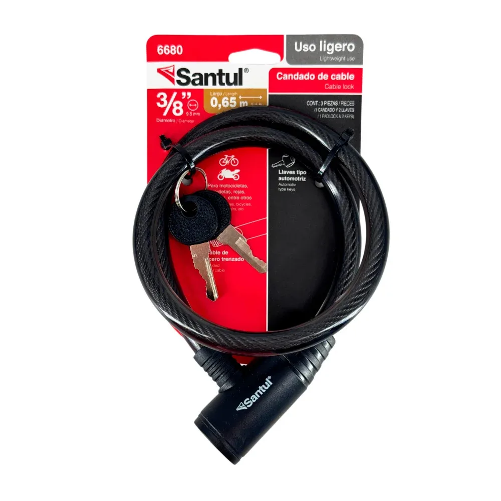 Candado santul de cable trenzado reforzado para motocicletas / bicicleta + llaves / 0.65m / 6680