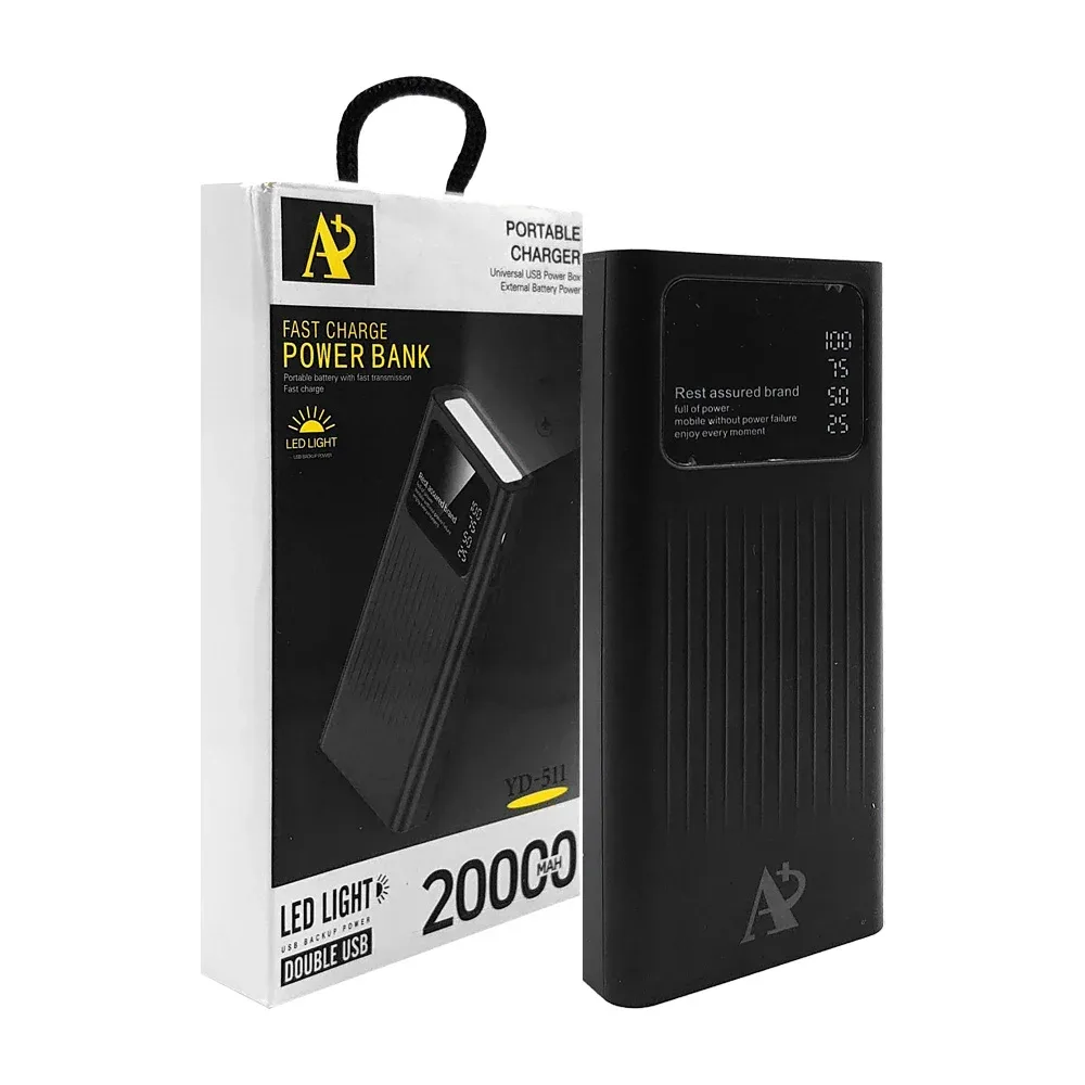 Power bank / batería portátil con 2 puertos usb, puerto v8, pantalla digital y lámpara, 20000mah, variedad de colores / portable changer / 128917