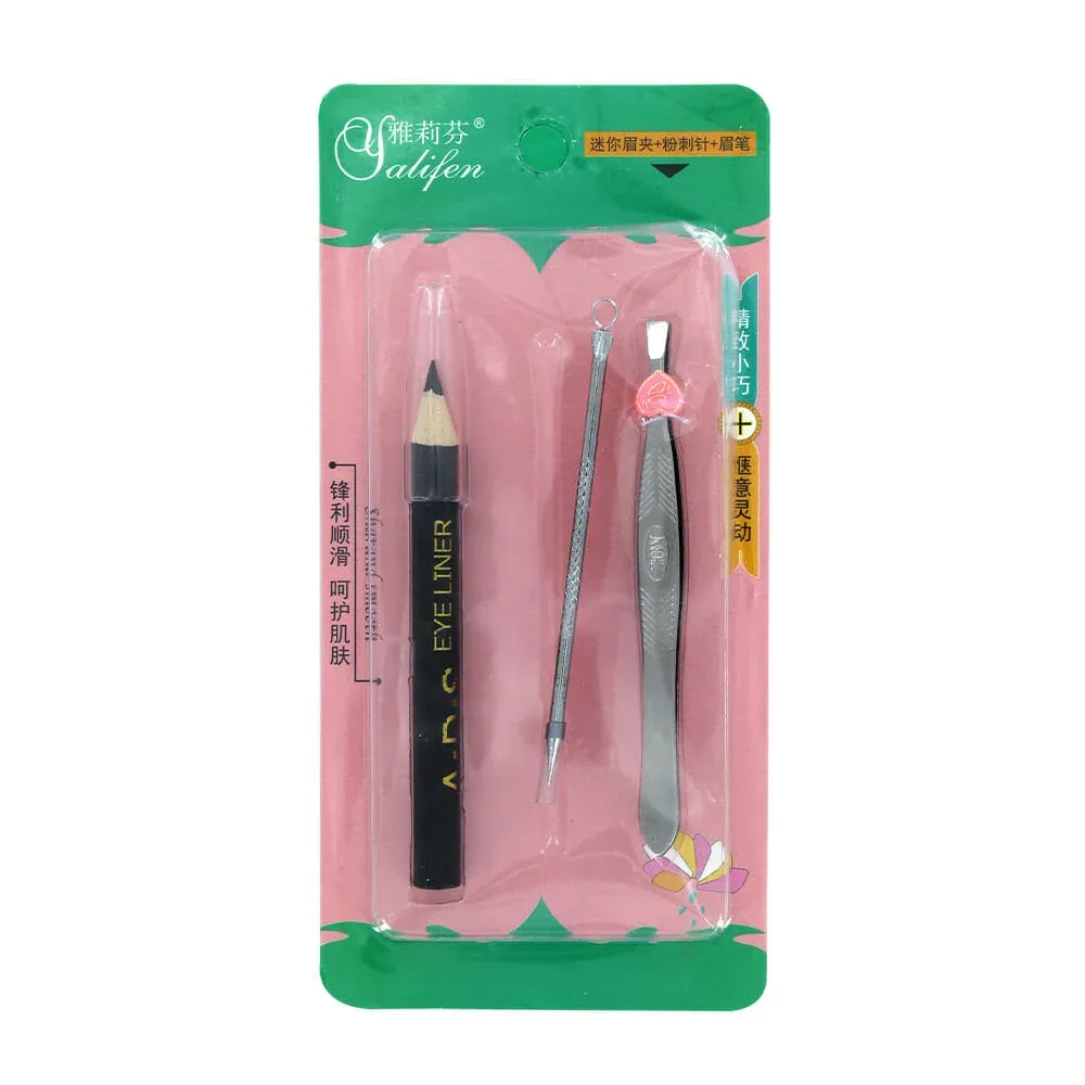 Blíster con saca cejas, lápiz para delinear ojos y aguja quita acné / yalifen t103