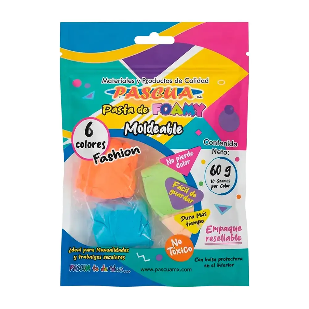 Paquete con 6 bolsitas de foamy moldeable, 60g, empaque resellable / 36136